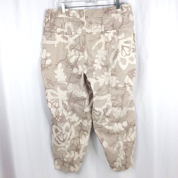 Anthropologie Frannie Print Tapered Pants Sz 16W Linen Blend Beige Floral Leaves - Picture 8 of 11